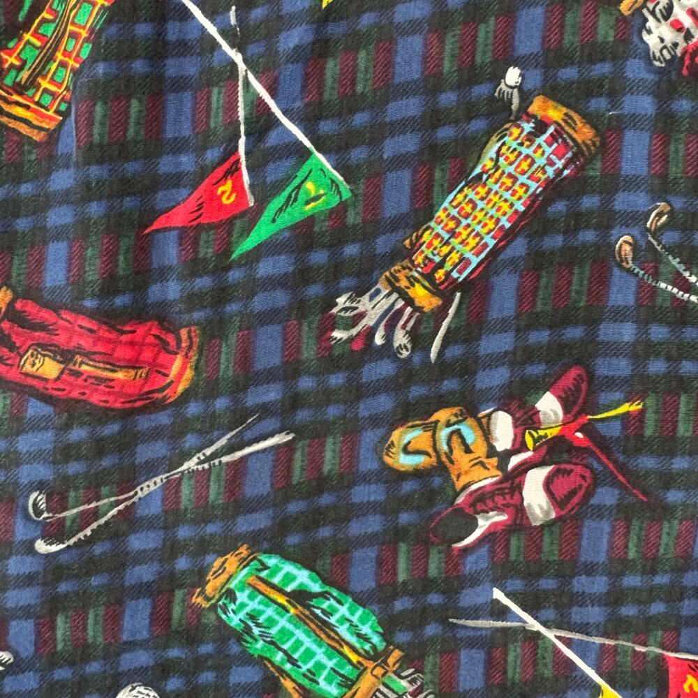 VTG 80's Snow Blue Plaid Washable Silk Golf Clubs Short Sleeve Shirt Size XL - Picture 7 of 13